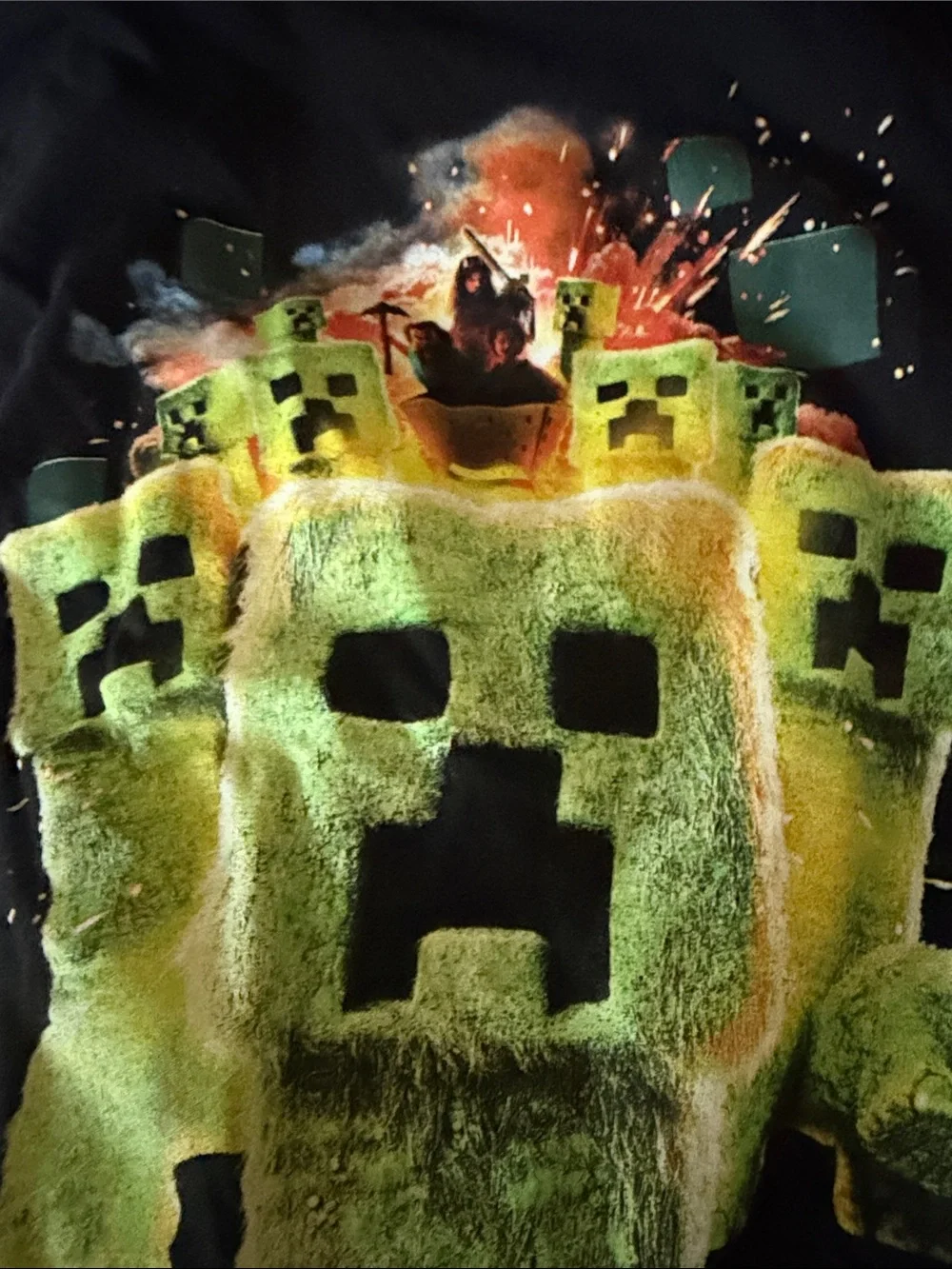 Old Navy Kids Black Tee with Neon Green Minecraft Creeper Graphic